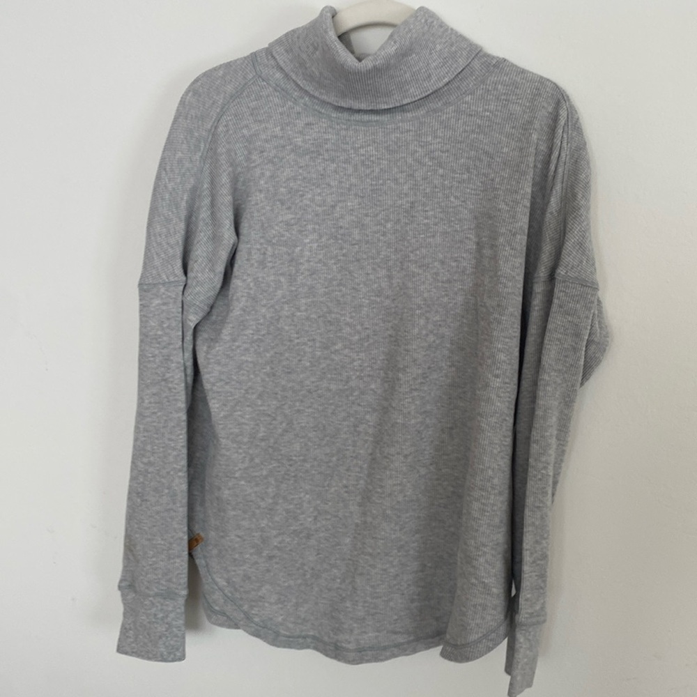 Tentree funnel neck waffle turtle neck, grey, size medium